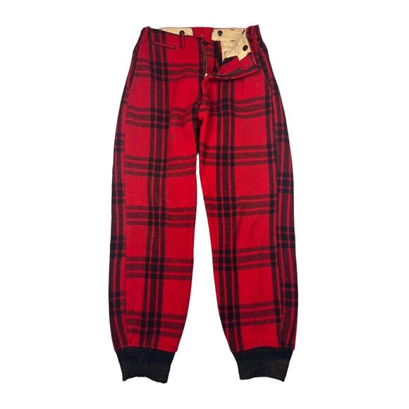 Vintage 50s Wool Pants Buffalo Plaid Lumberjack Hunting Logger Red Mens 30x30